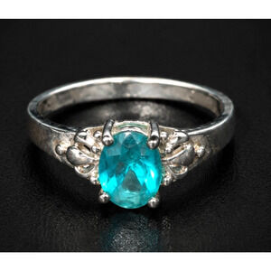 Square Aqua Sterling Silver Ring‎ .925 Size 7.5 R-TN38